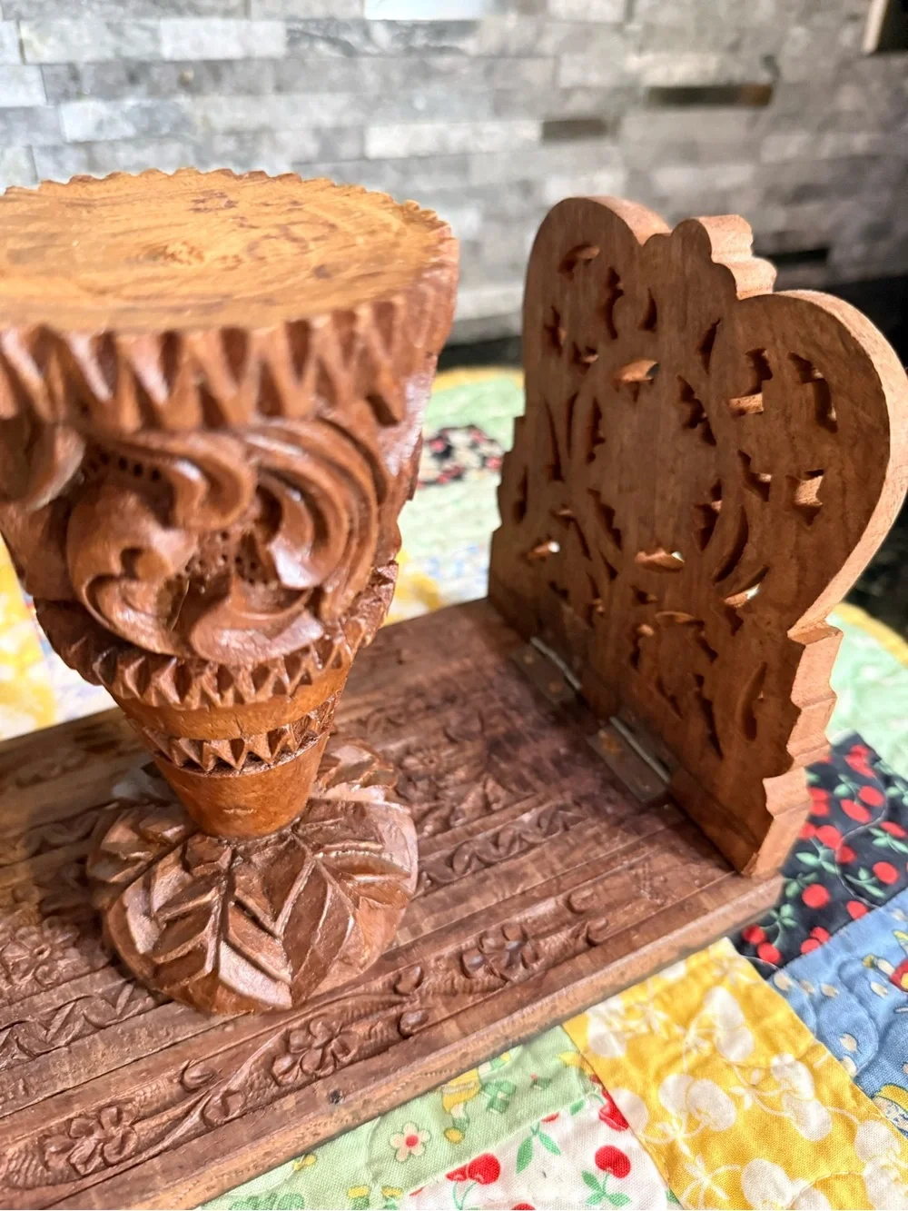 Vintage Boho Teakwood Tray and Candleholders Set